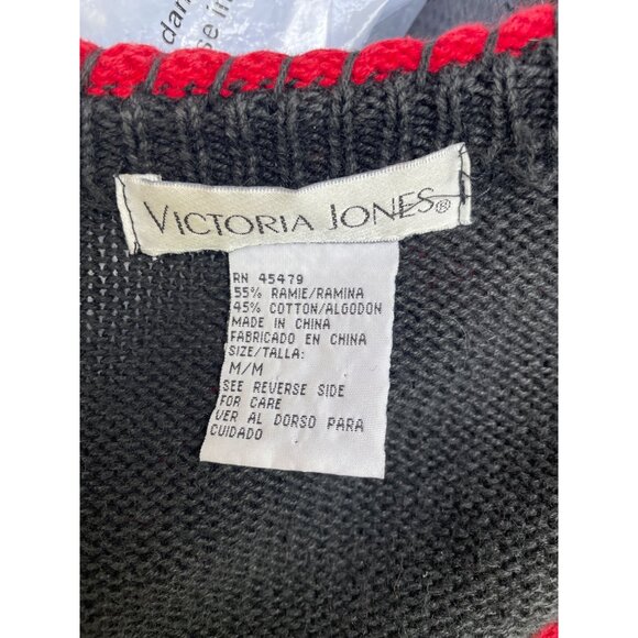 Vintage Victoria Jones Embroidered Holiday Vest M Black & Red Ramie/Cotton - Picture 5 of 8